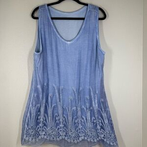 Soft Surroundings Silk Romance Soft Blue Sparkle Sequin Tunic Top Blouse XL